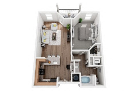 Floor plan for 1 bed, 1 bath, 822 sqft